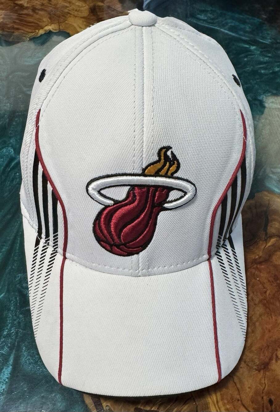 Miami Heat Adidas Stretch Flex Fitted Hat Cap S/M White Nylon/Cotton